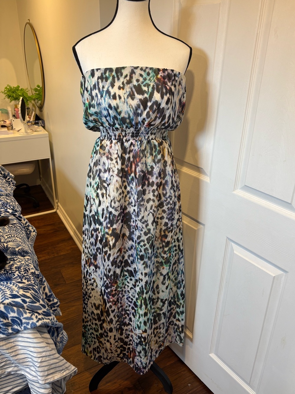 Topshop Petite Strapless Animal Print Maxi Dress US 4 Vacation Resort
